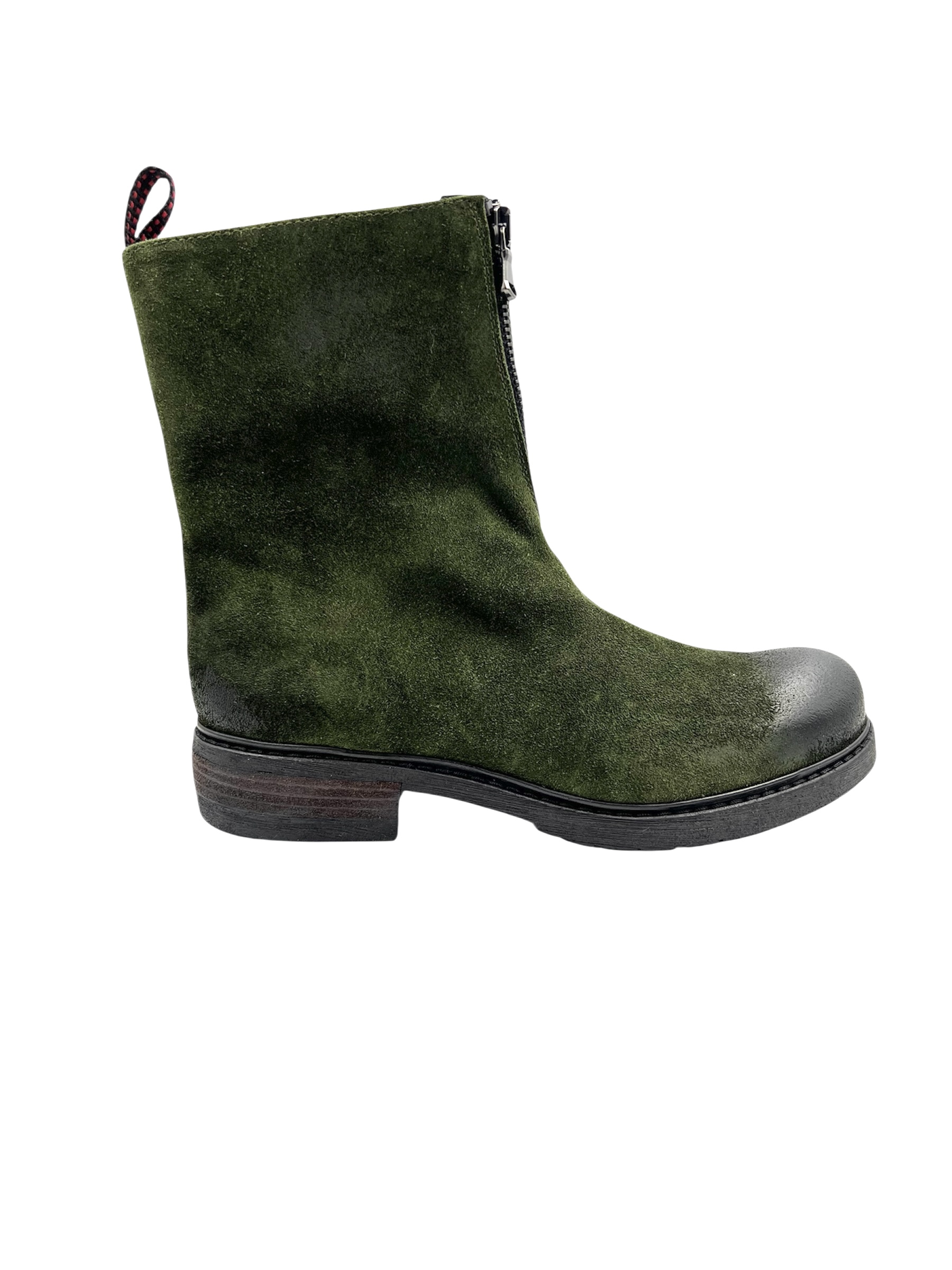 Ladies Green Suede Single Zipper Biker Boots