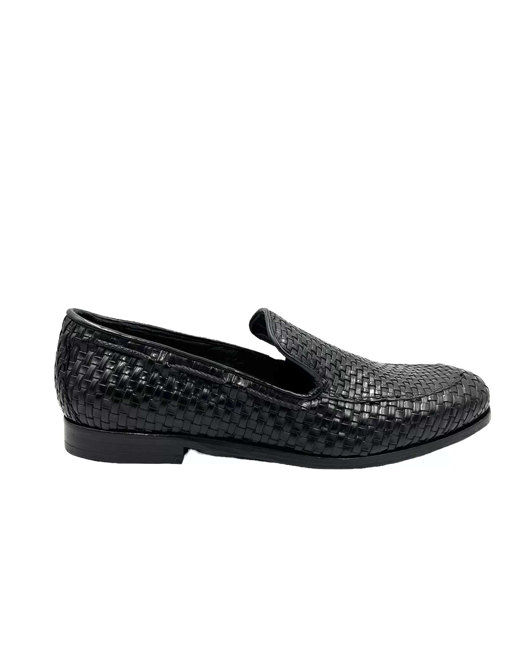 Men’s Handmade Interwoven Black Leather Moccasino