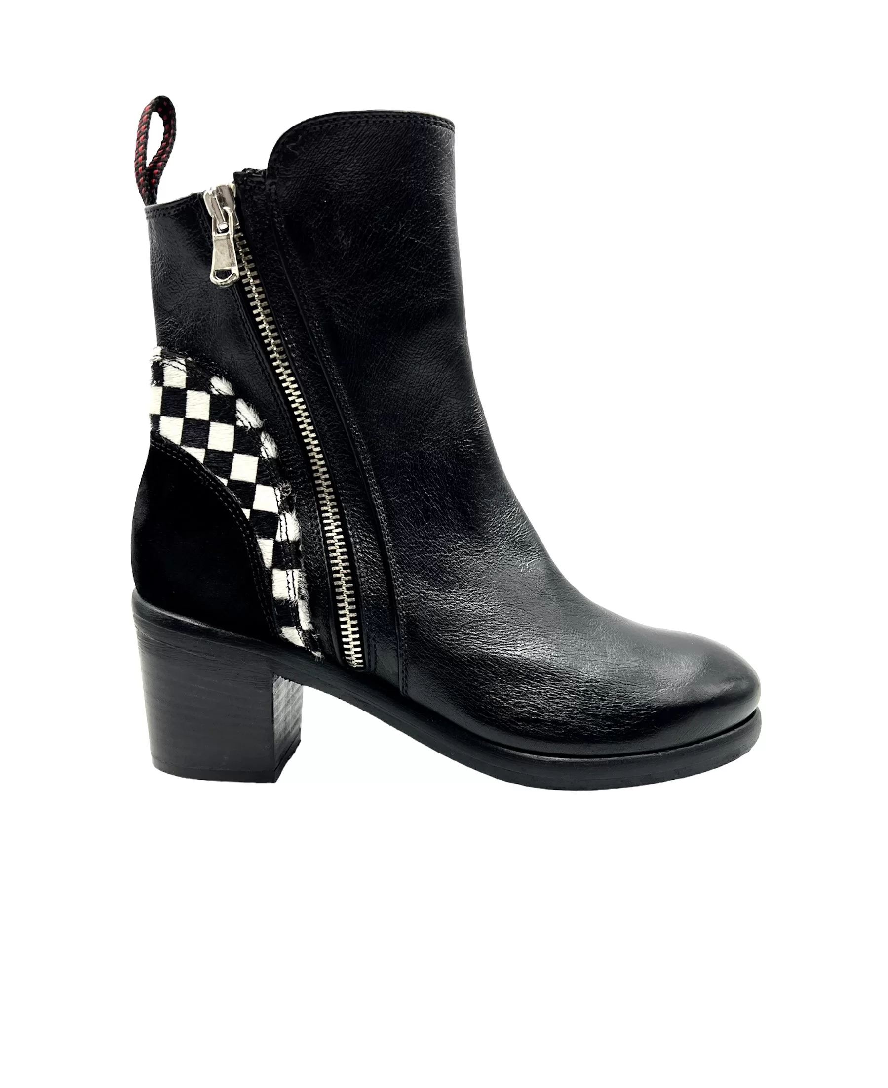 Women’s Handmade Leather Boots with Check Pony Hair and Black Suede
