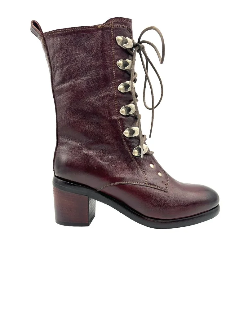 Women’s Bordeaux Handmade Leather Victorian Style Boots with Leather Outsole