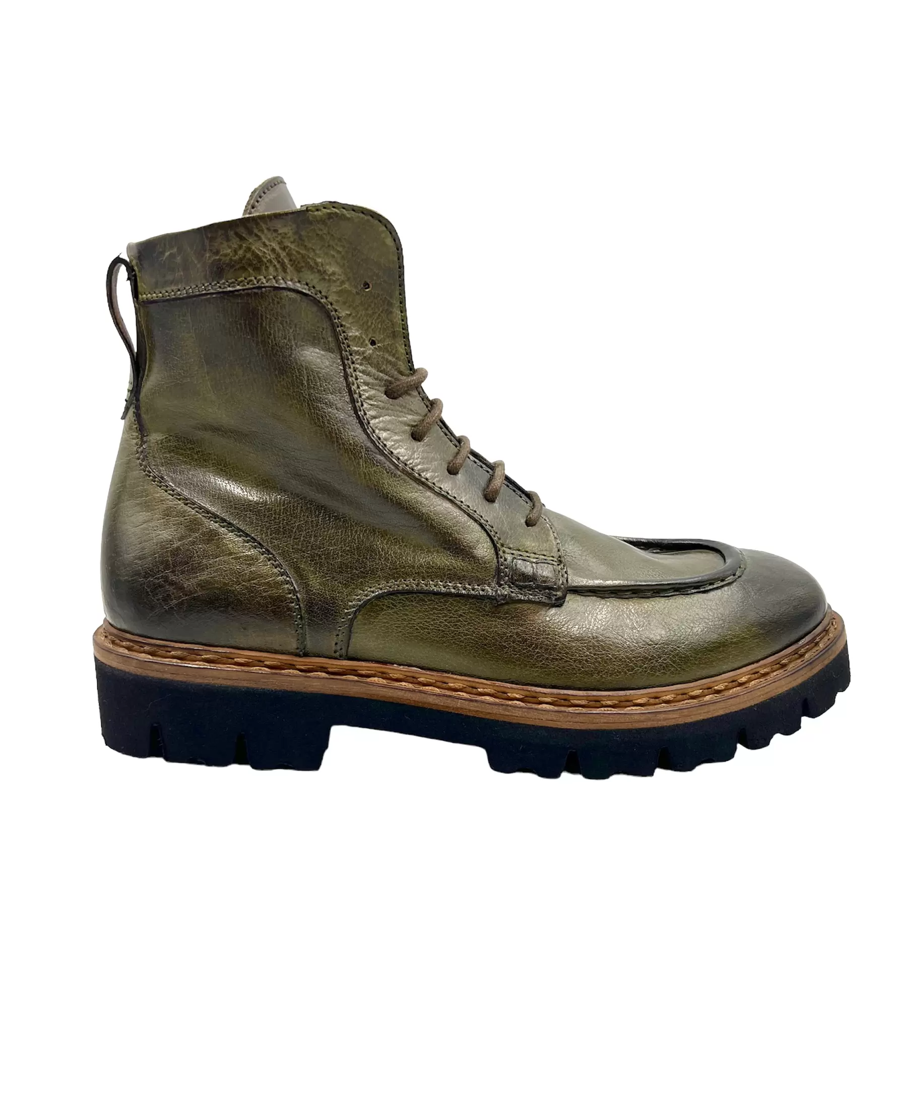Men’s Handmade Green Leather Boot High Rubber Sole