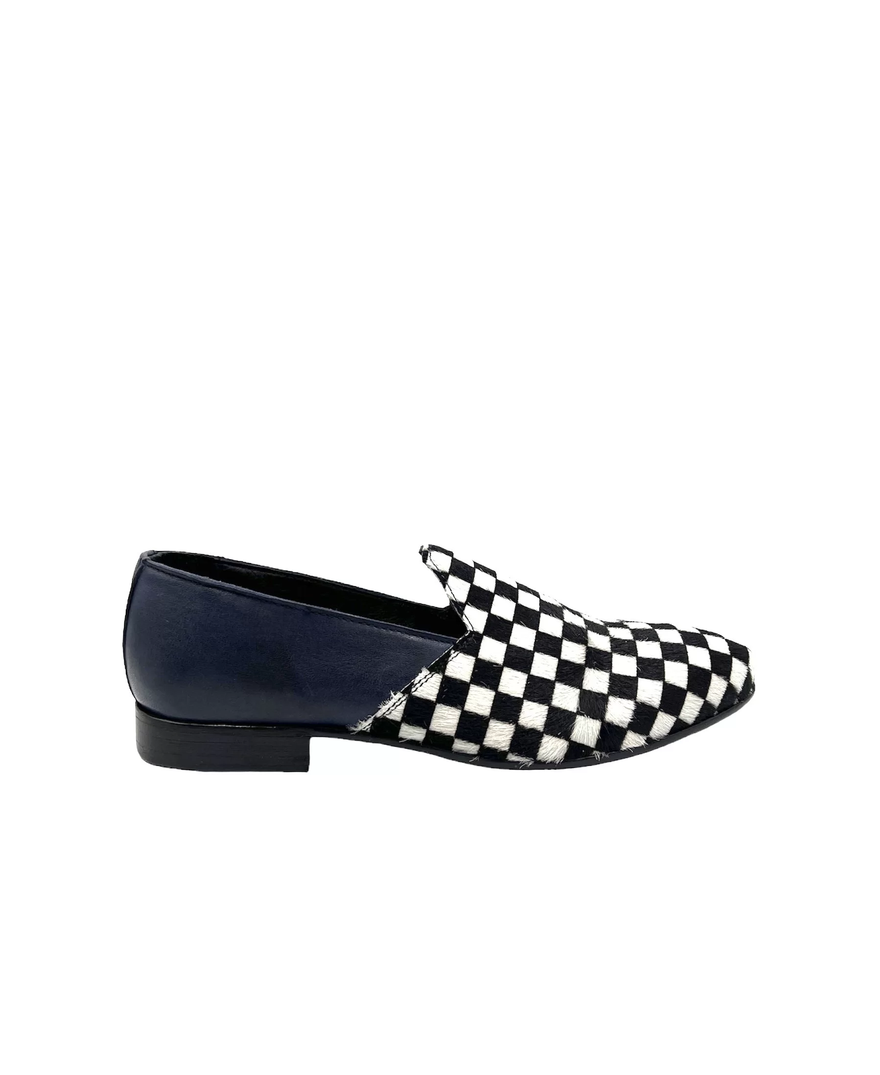 Check Pony Hair and Blue Leather Slip-On