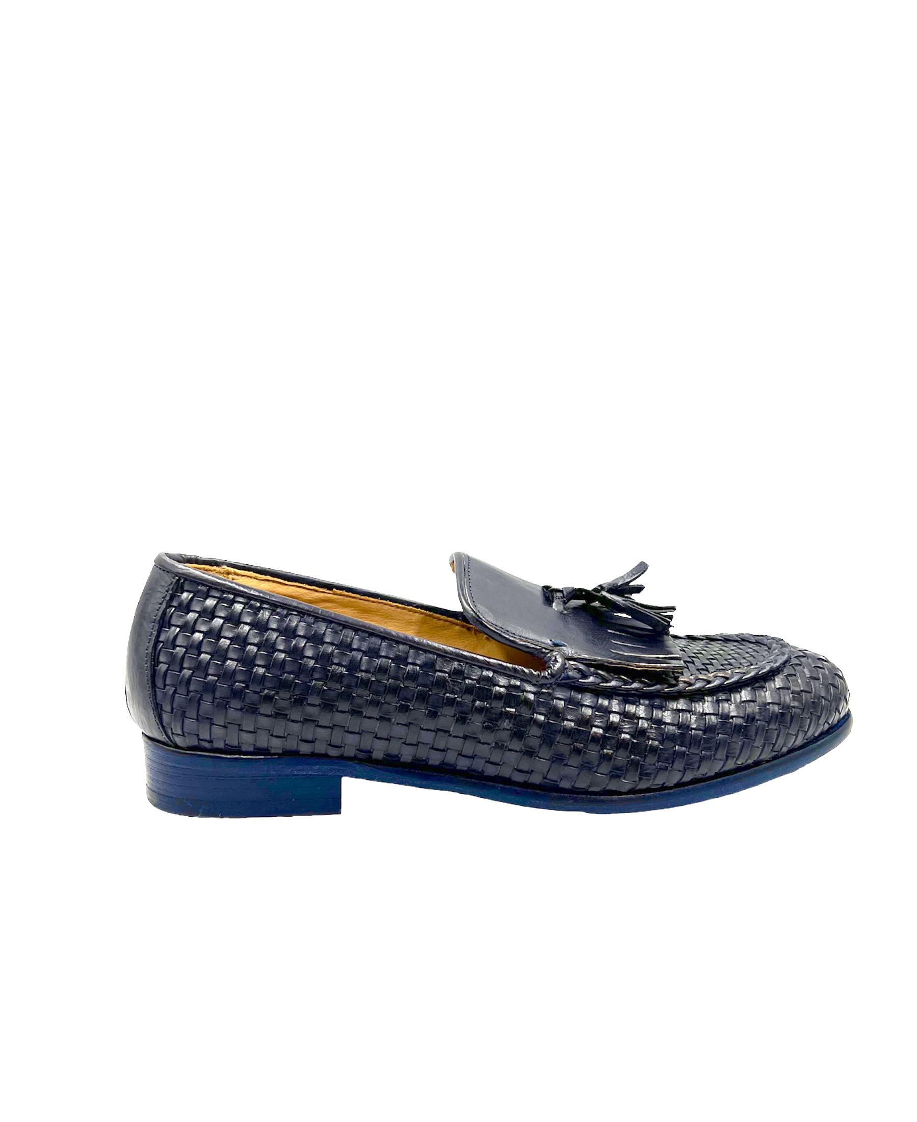 Men's Handmade Interwoven Navy Blue Leather Slip on