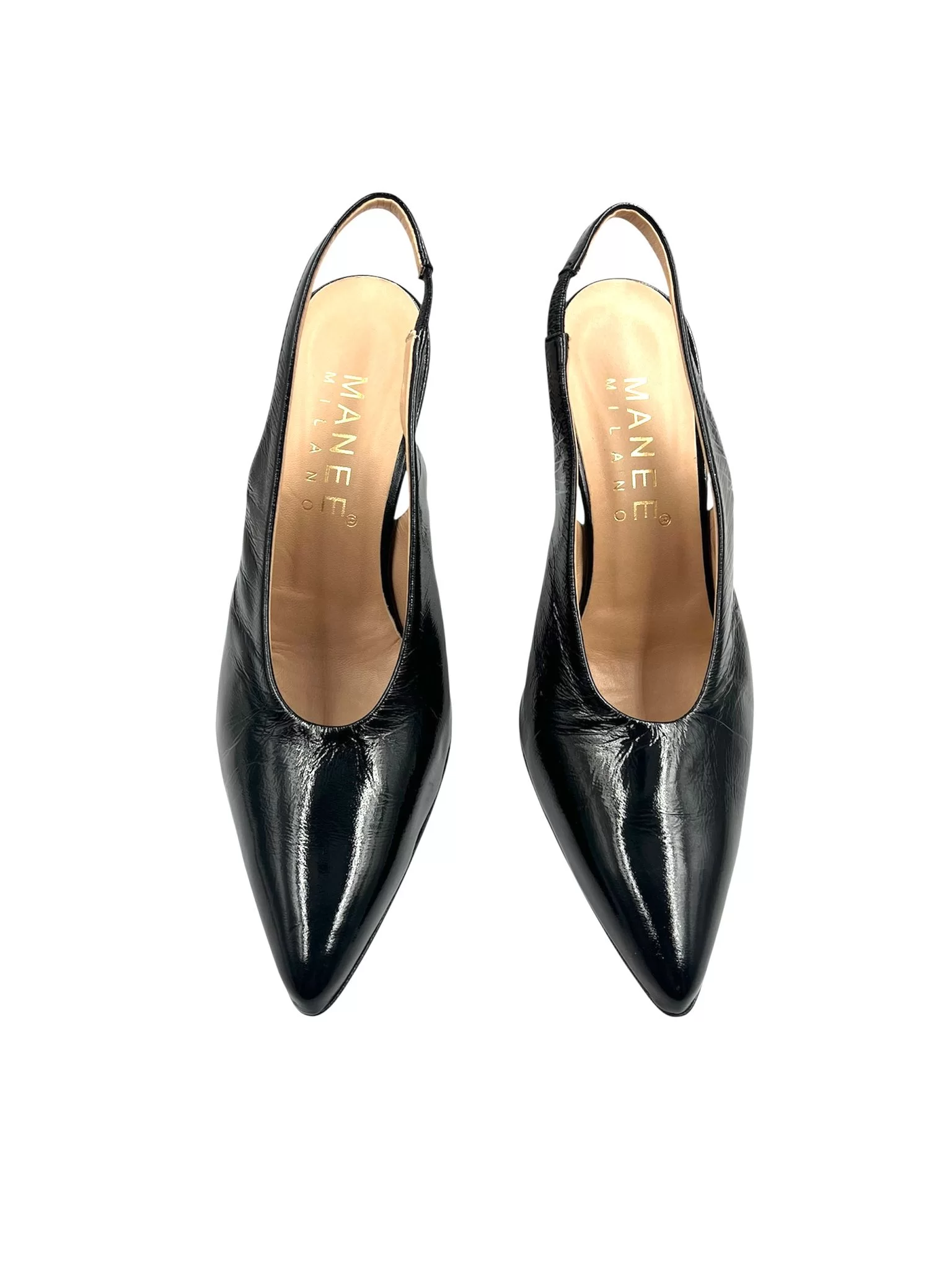 Ladies Handmade Shiny Black Leather High Heels - Image 2