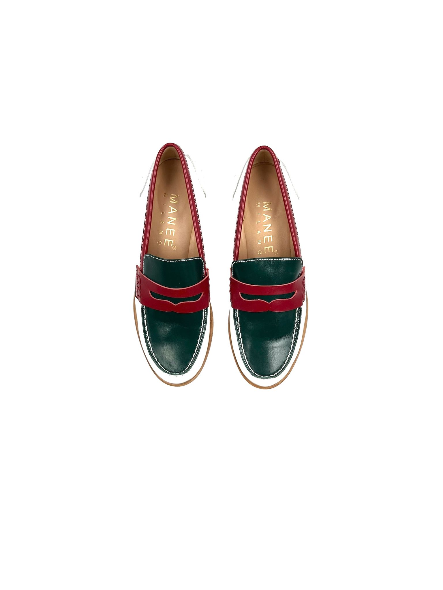 Ladies Handmade Navy Blue Red White Moccasin - Image 3