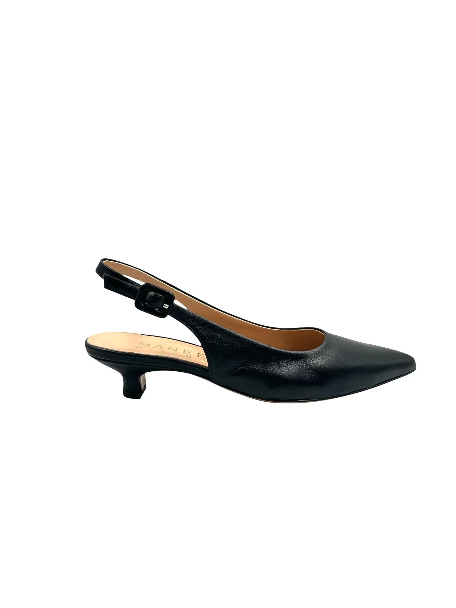 Ladies Handmade Black Leather Kitten Heel
