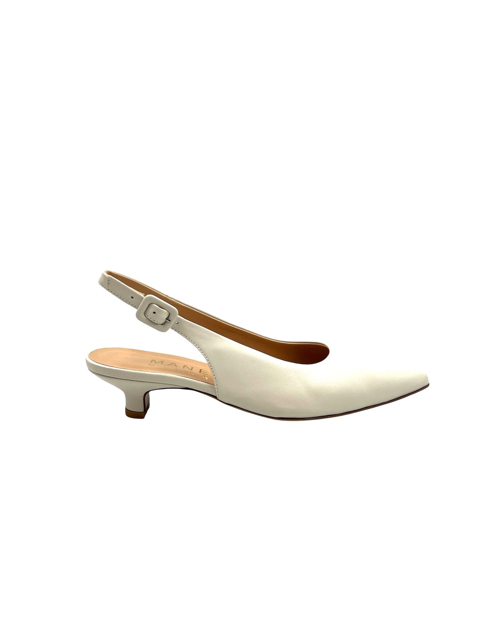 Ladies Handmade Milk White Leather Kitten Heel