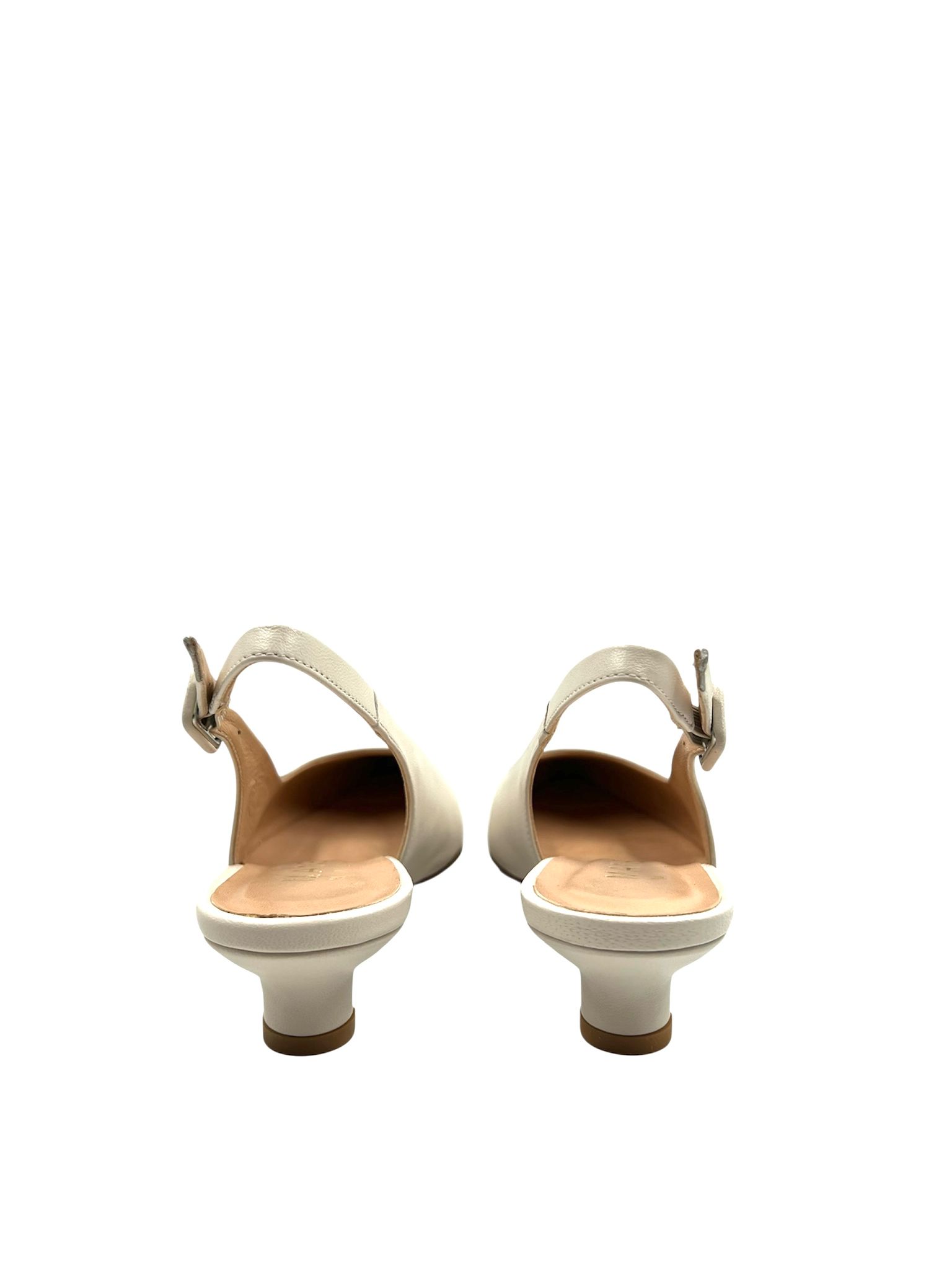 Ladies Handmade Milk White Leather Kitten Heel - Image 6