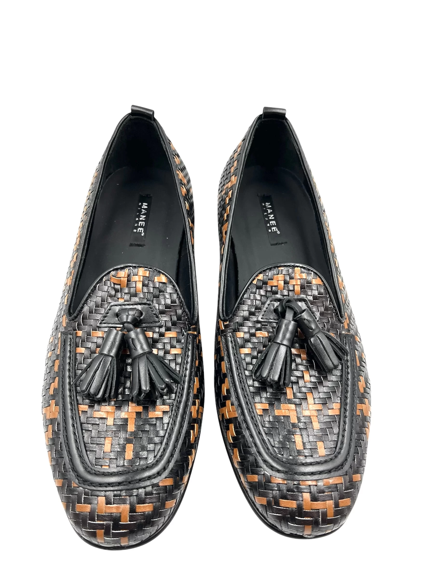 Men's Handmade Interwoven Black and Brown Leather Mocassino - Image 2