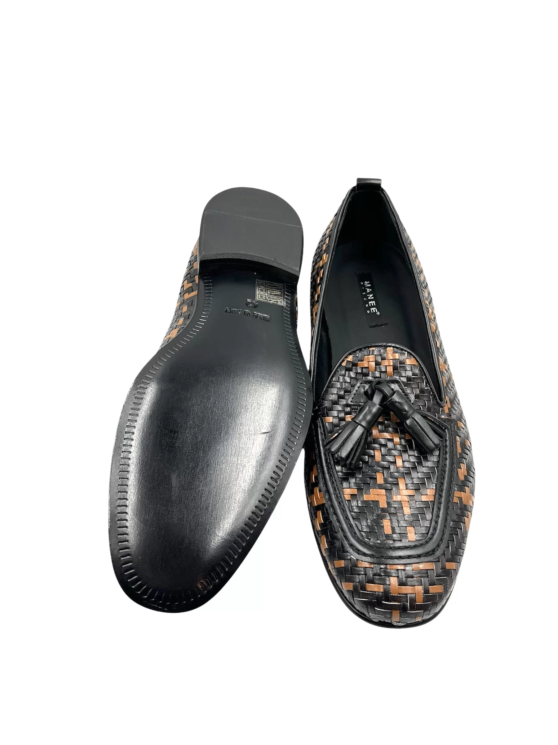 Men's Handmade Interwoven Black and Brown Leather Mocassino - Image 3
