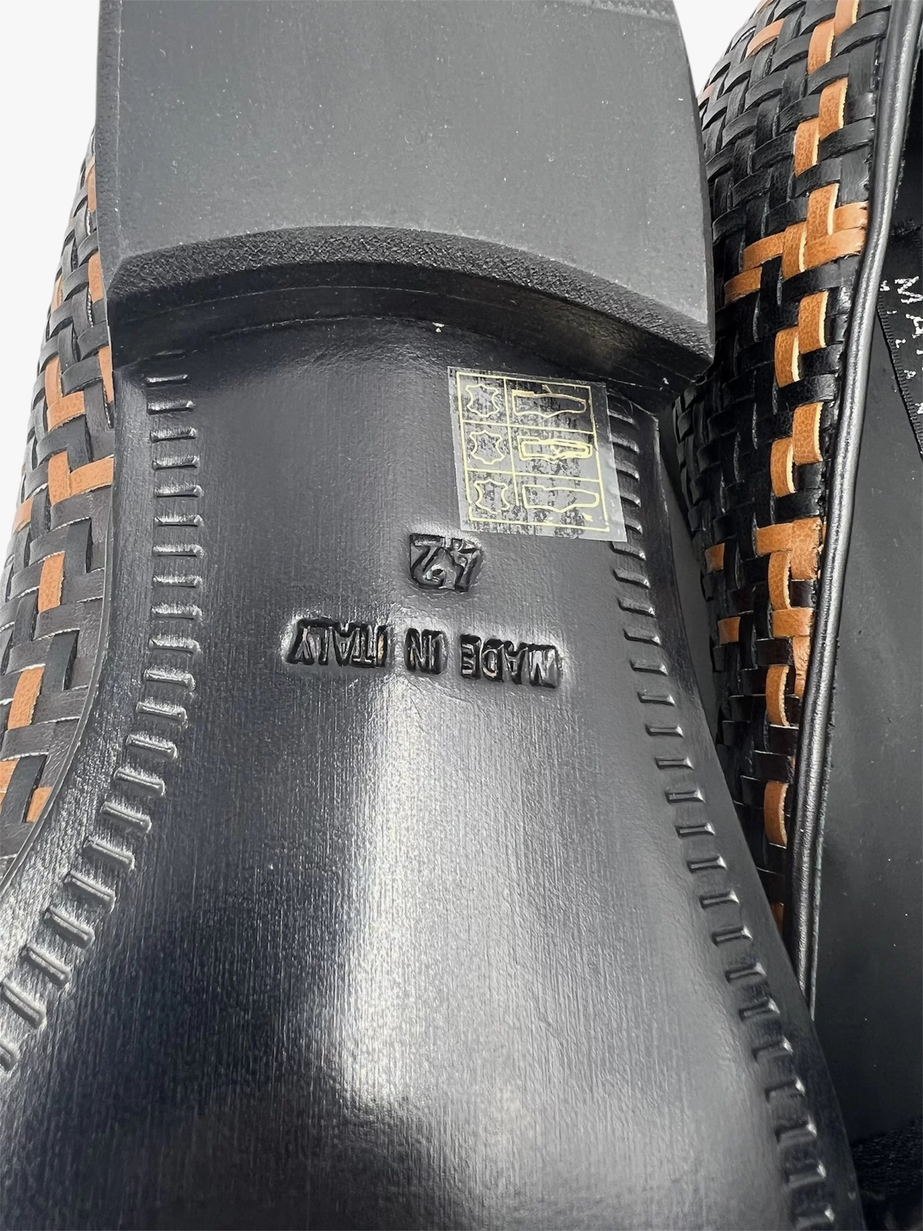 Men's Handmade Interwoven Black and Brown Leather Mocassino - Image 4