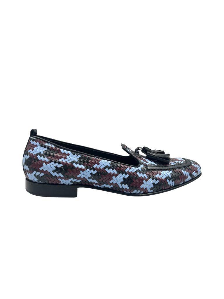 Men's Handmade Interwoven Black Blue Bordeaux Leather Mocassino