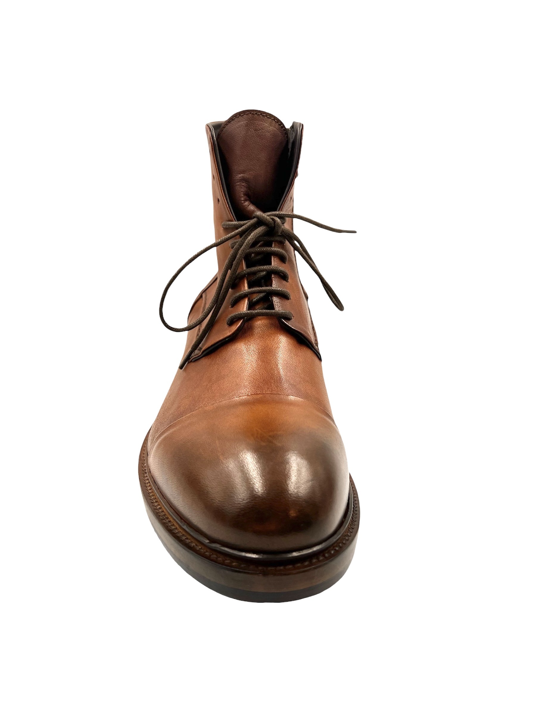 Men’s Handmade Cognac Leather Boot with Stitched Rubber and Leather Soles - Image 2