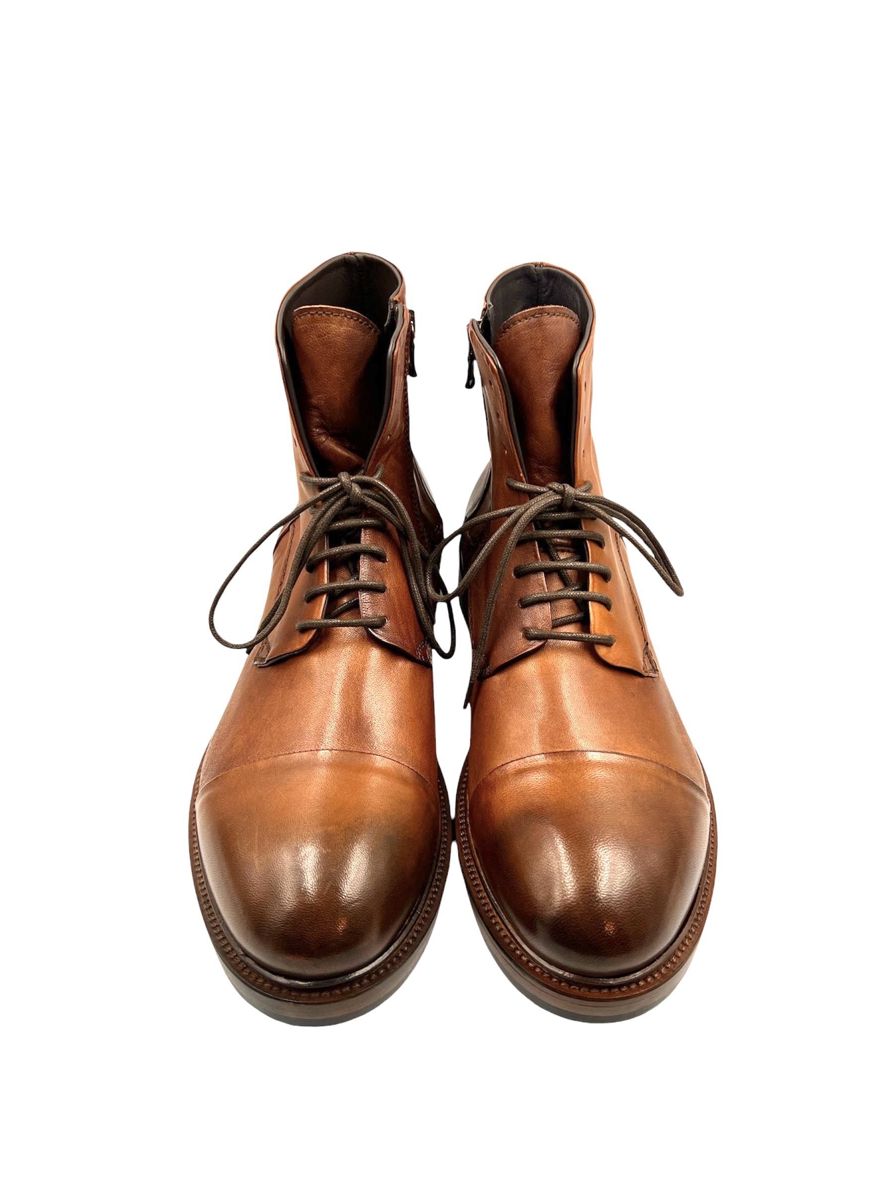 Men’s Handmade Cognac Leather Boot with Stitched Rubber and Leather Soles - Image 3