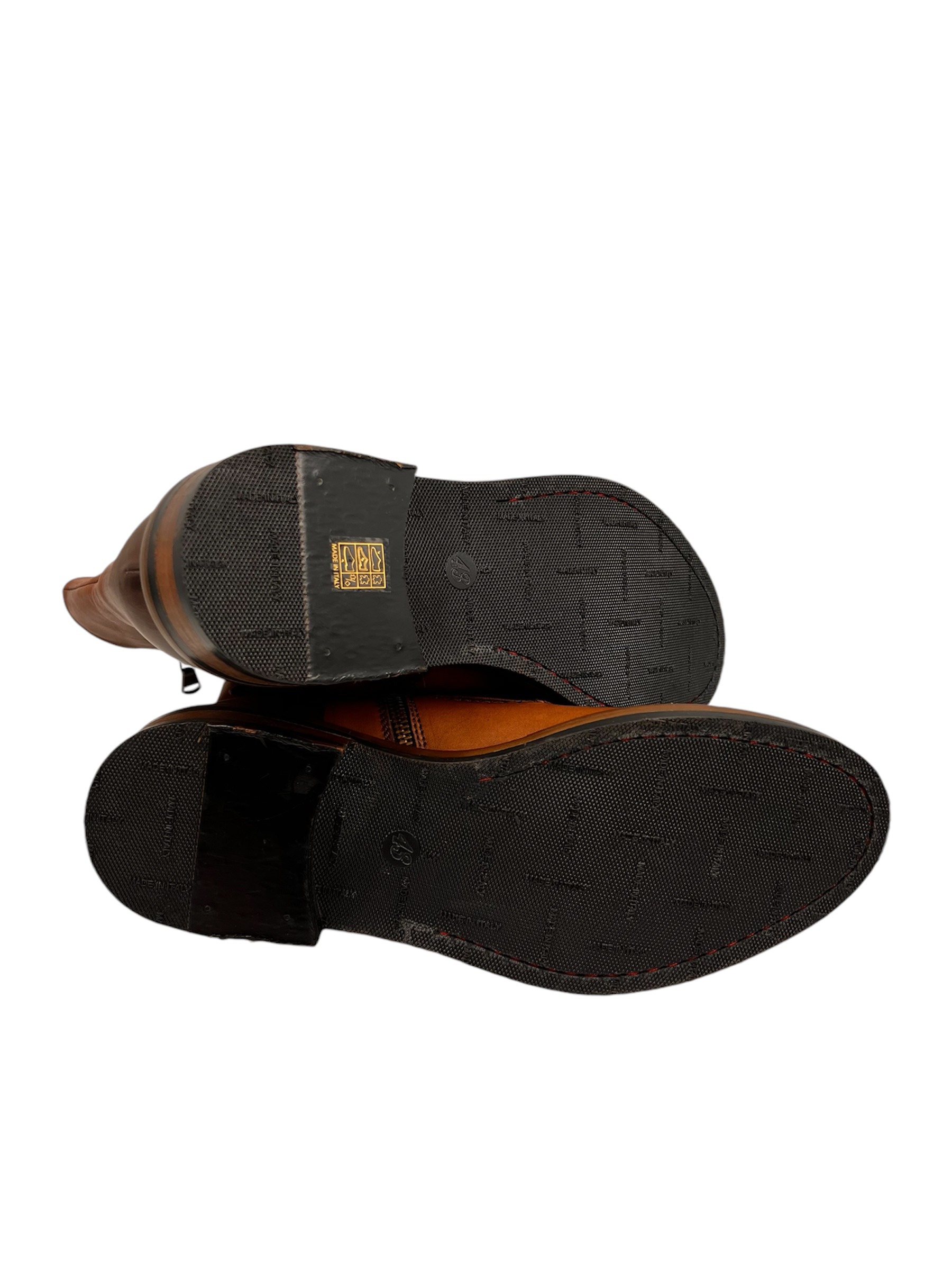 Men’s Handmade Cognac Leather Boot with Stitched Rubber and Leather Soles - Image 6