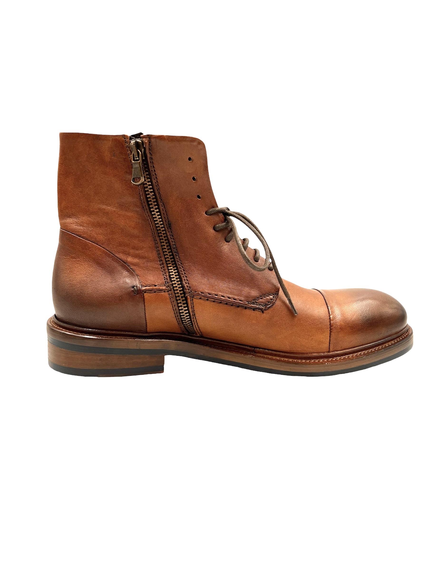 Men’s Handmade Cognac Leather Boot with Stitched Rubber and Leather Soles - Image 4