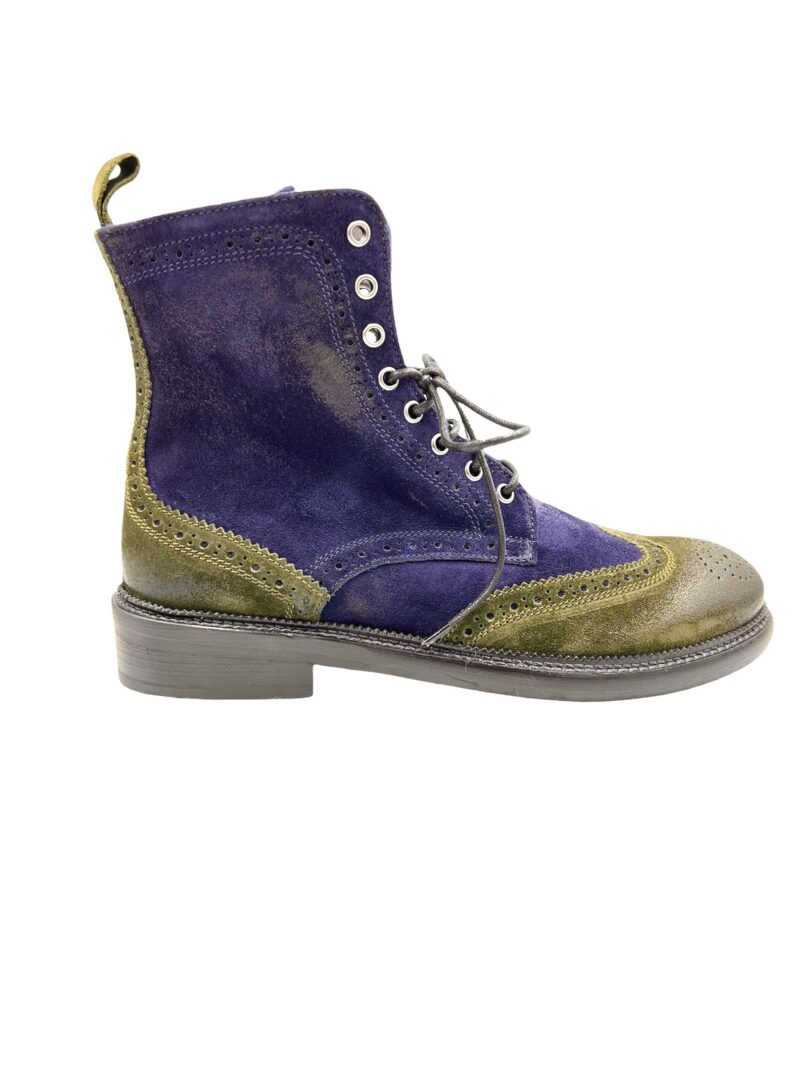 Men’s Handmade Blue n Green Suede Leather Boot with Stitched Rubber and Leather Soles