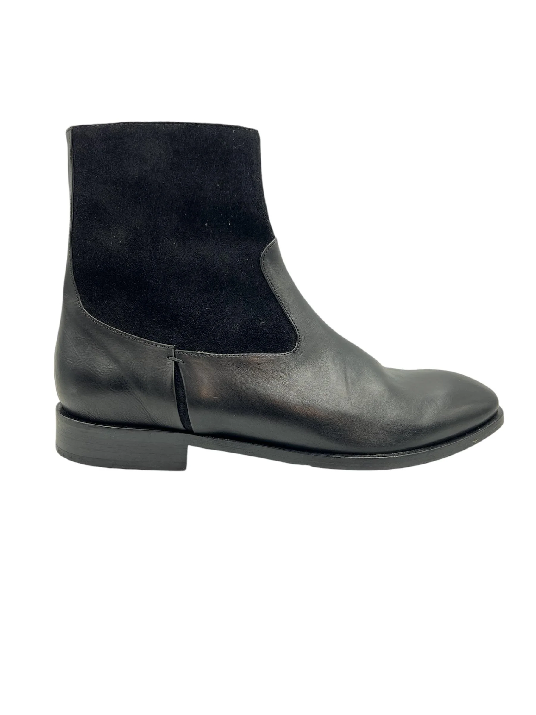 Men’s Handmade Black Leather Black Suede Boots
