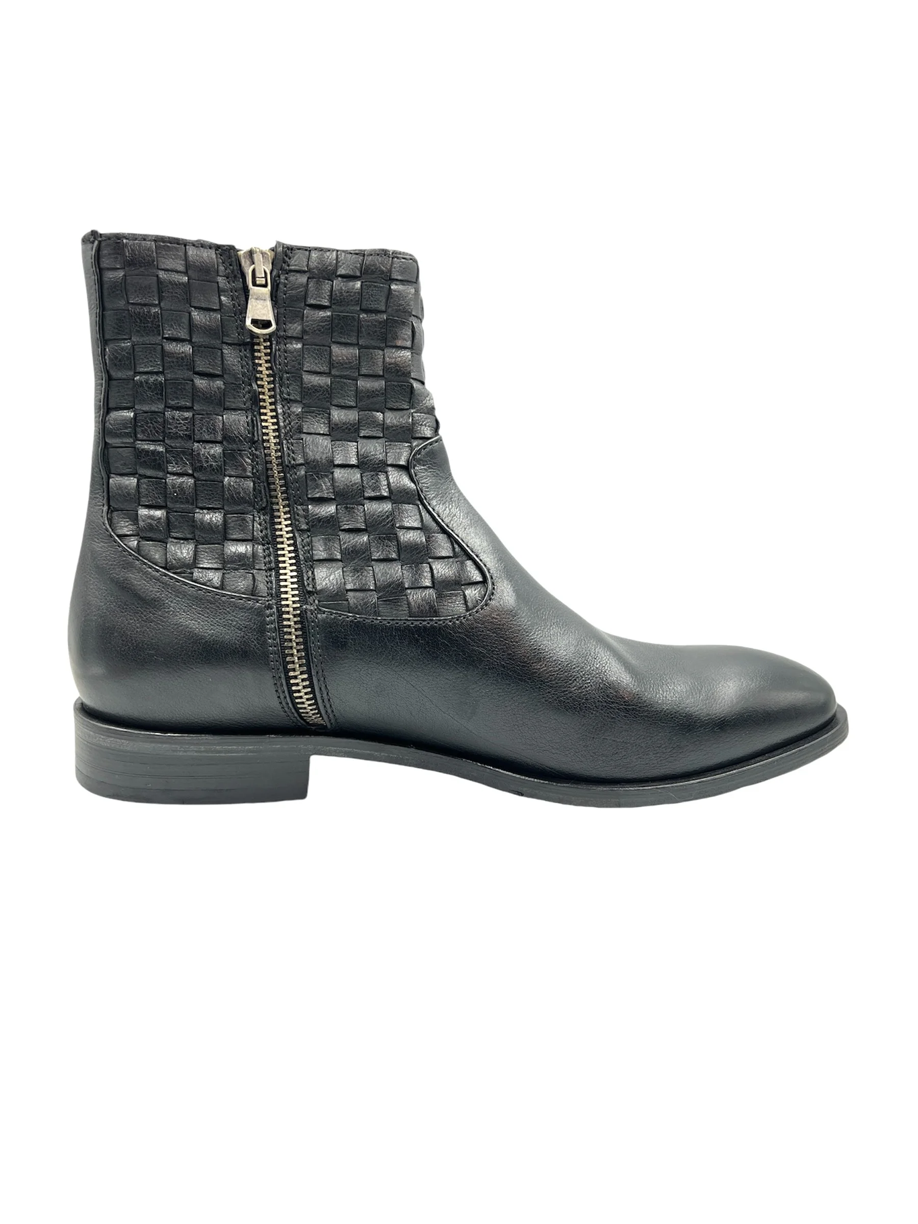 Men’s Handmade Black Interwoven Leather Boots - Image 2