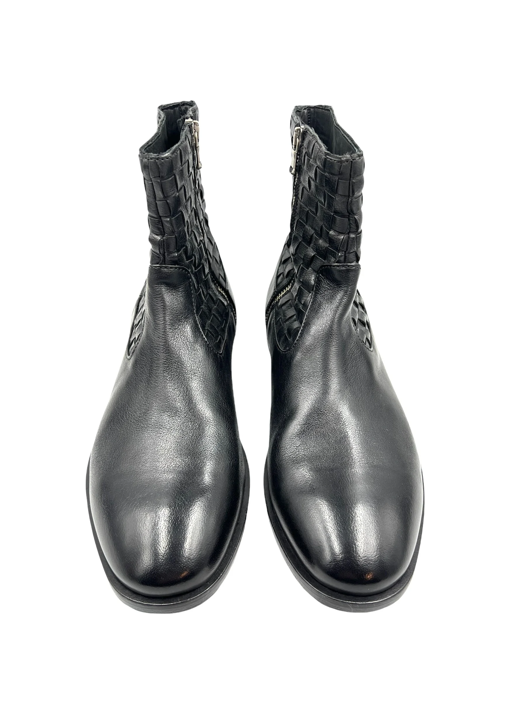 Men’s Handmade Black Interwoven Leather Boots - Image 3