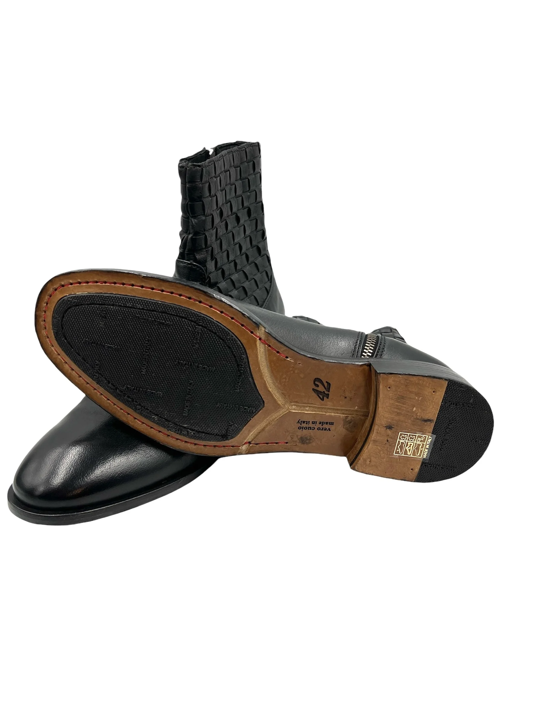 Men’s Handmade Black Interwoven Leather Boots - Image 5