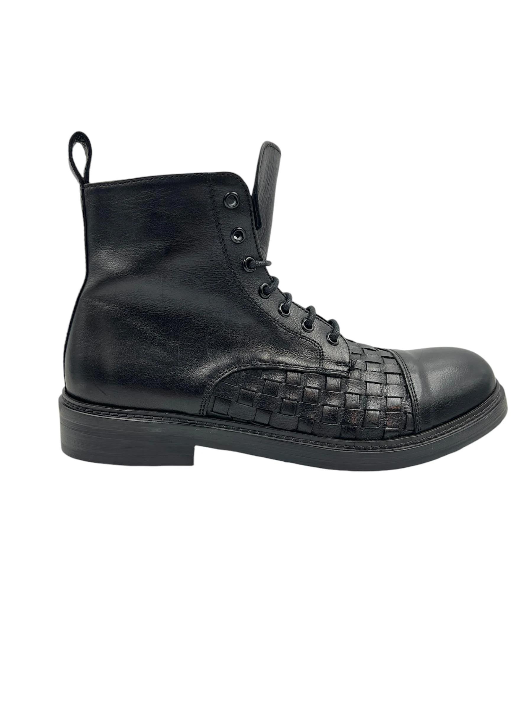 Men’s Handmade Black Interwoven Leather Combat Boots