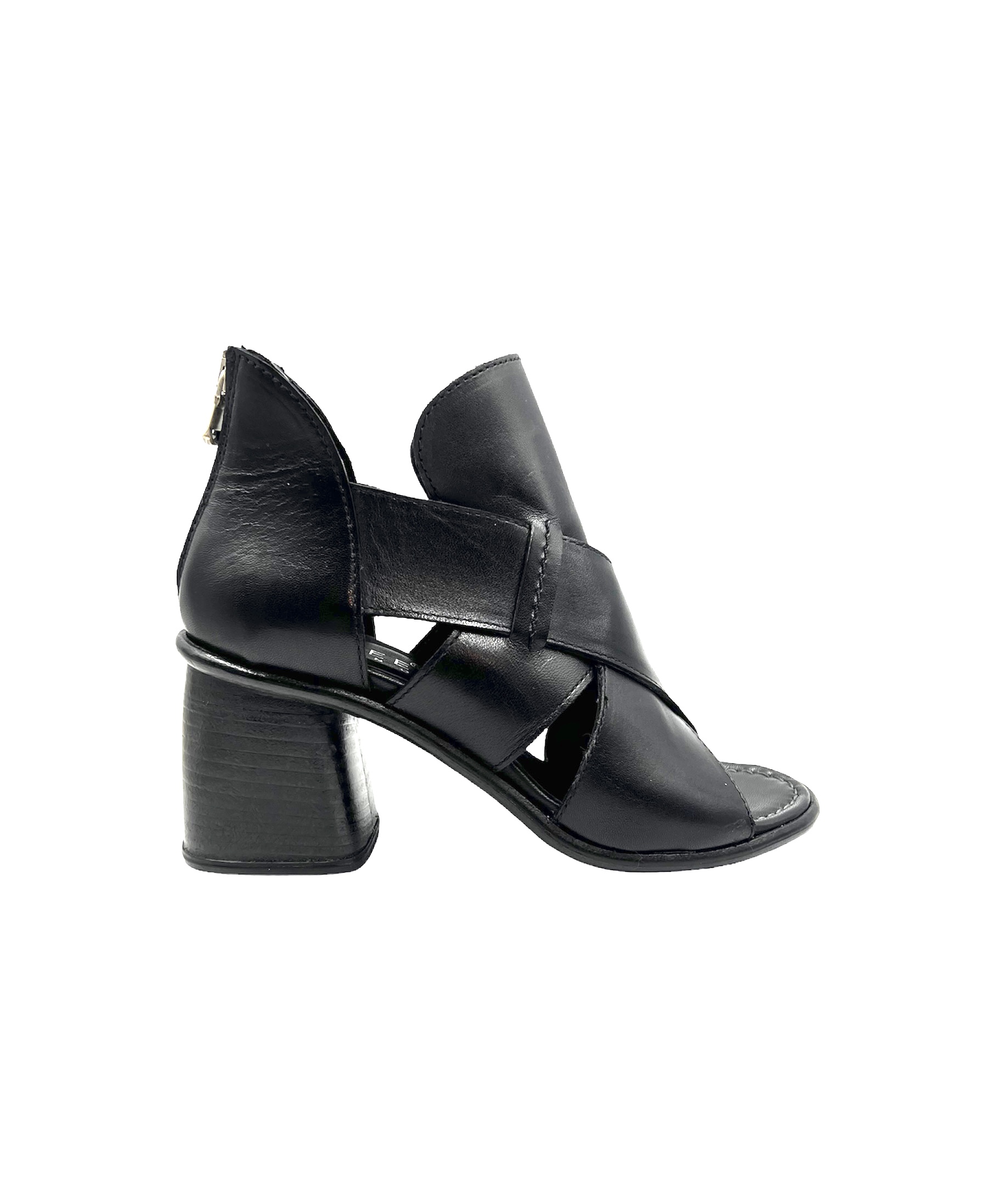 Ladies Handmade Open Toe Black Leather Shoes