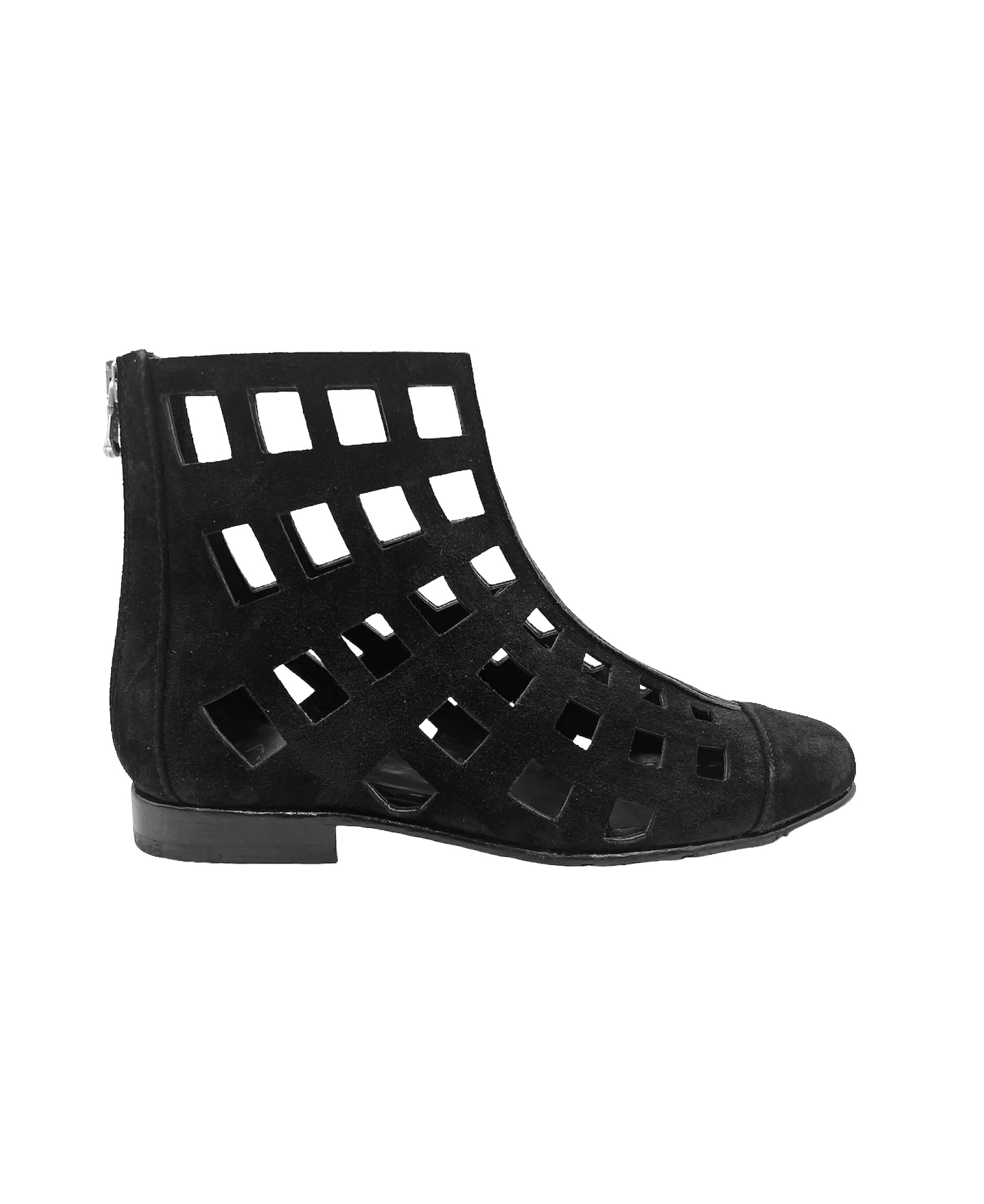 Ladies Handmade Perforated Black Suede Sandals