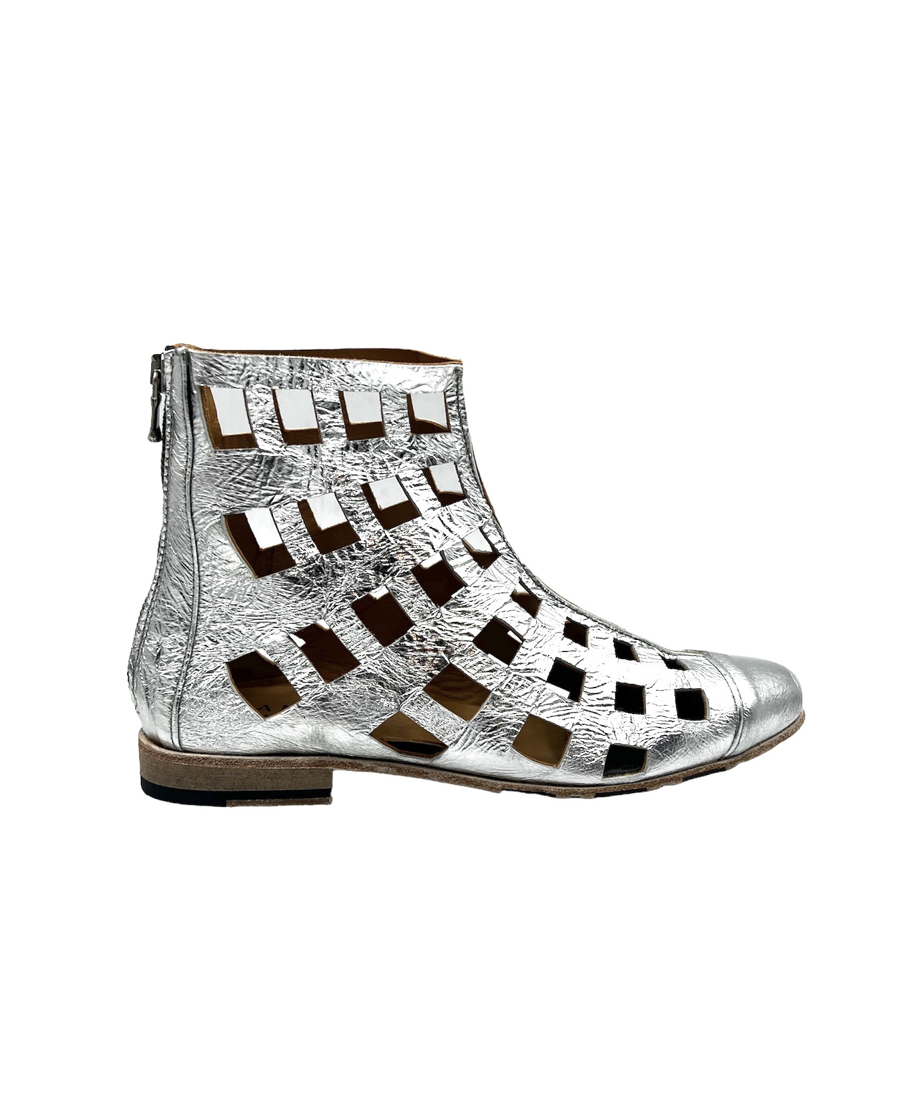 Ladies Handmade Perforated Silver Leather Sandals
