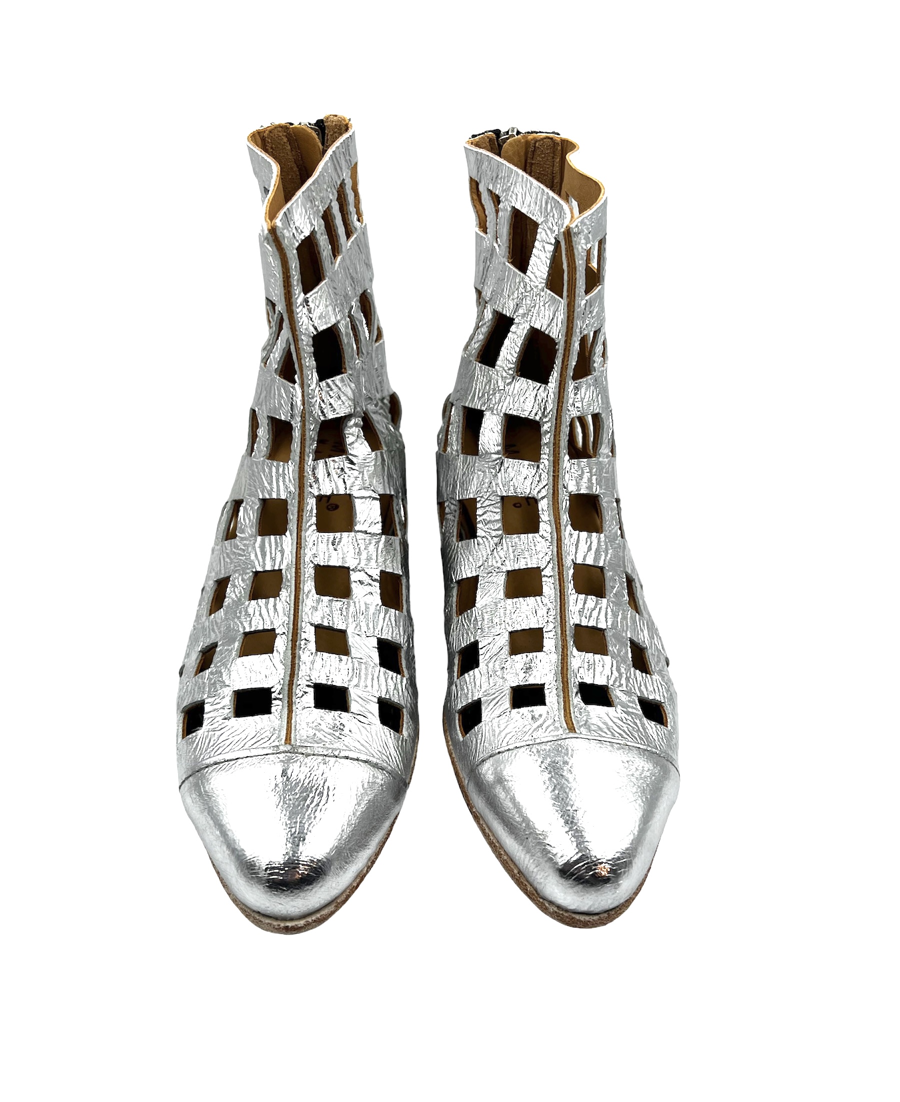 Ladies Handmade Perforated Silver Leather Sandals - Image 2
