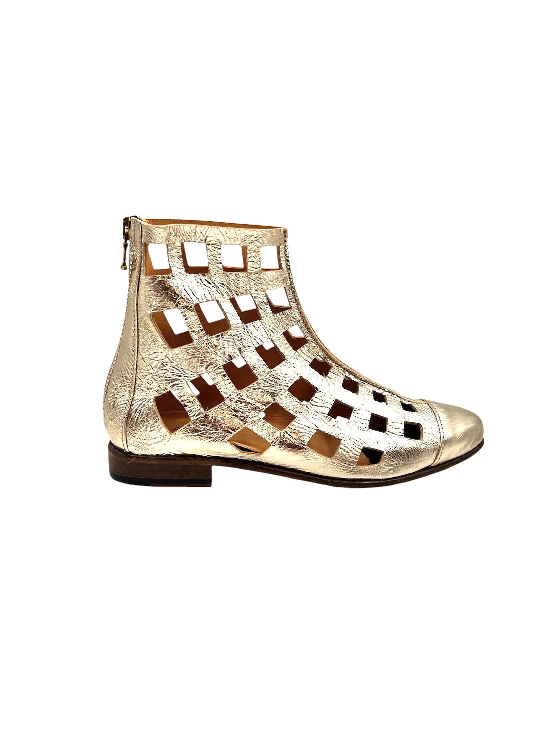 Ladies Handmade Perforated Platinum Gold leather Sandals