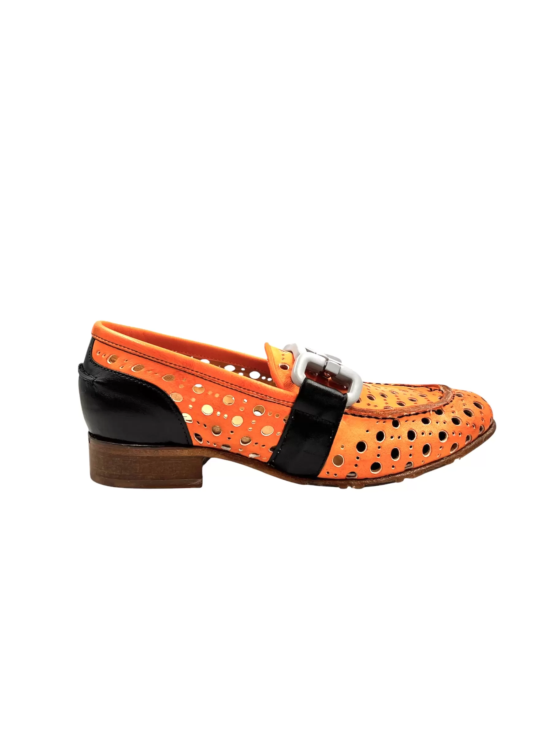 Orange Black Perforated Leather Slip-On