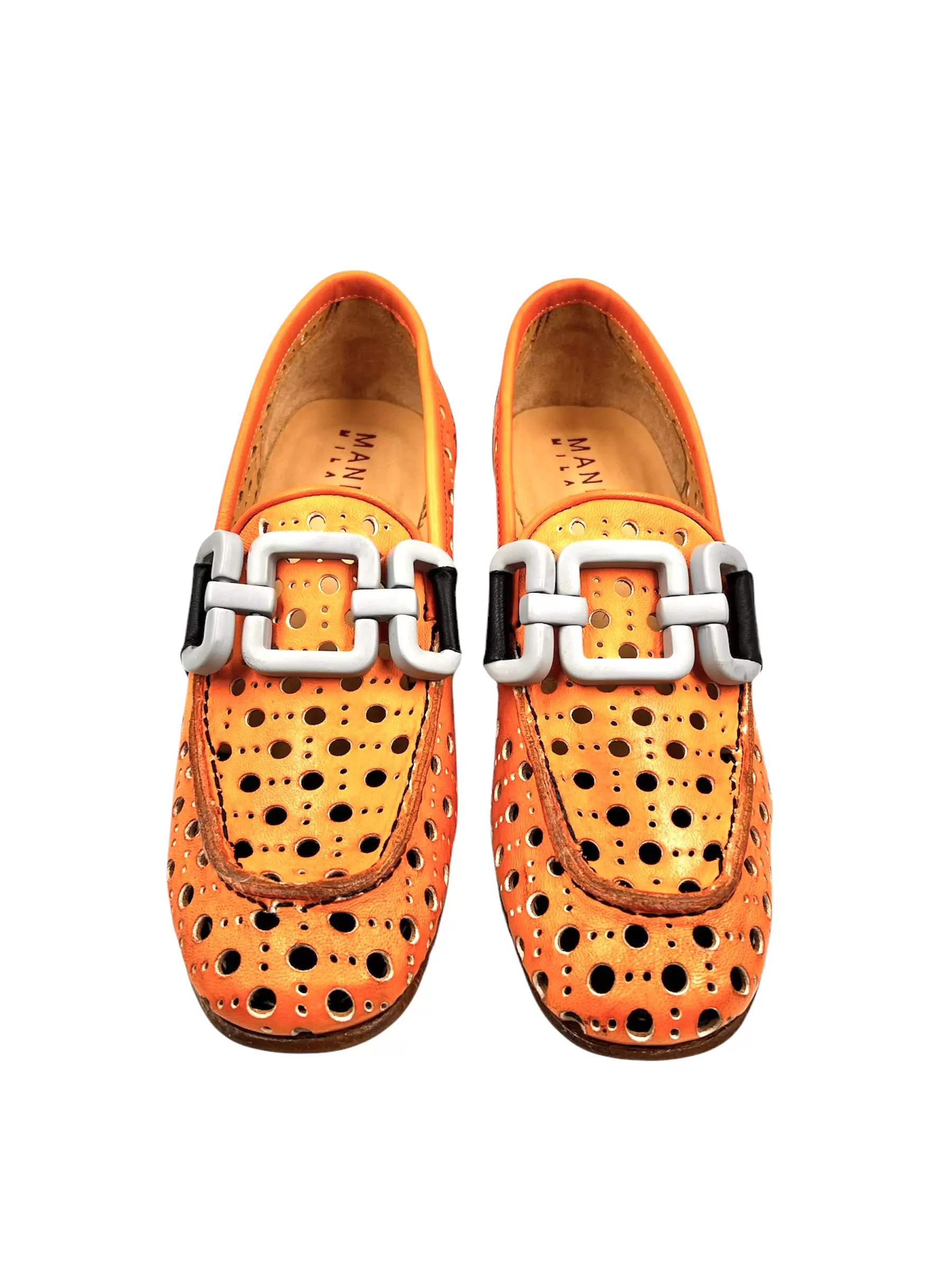 Orange Black Perforated Leather Slip-On - Image 2