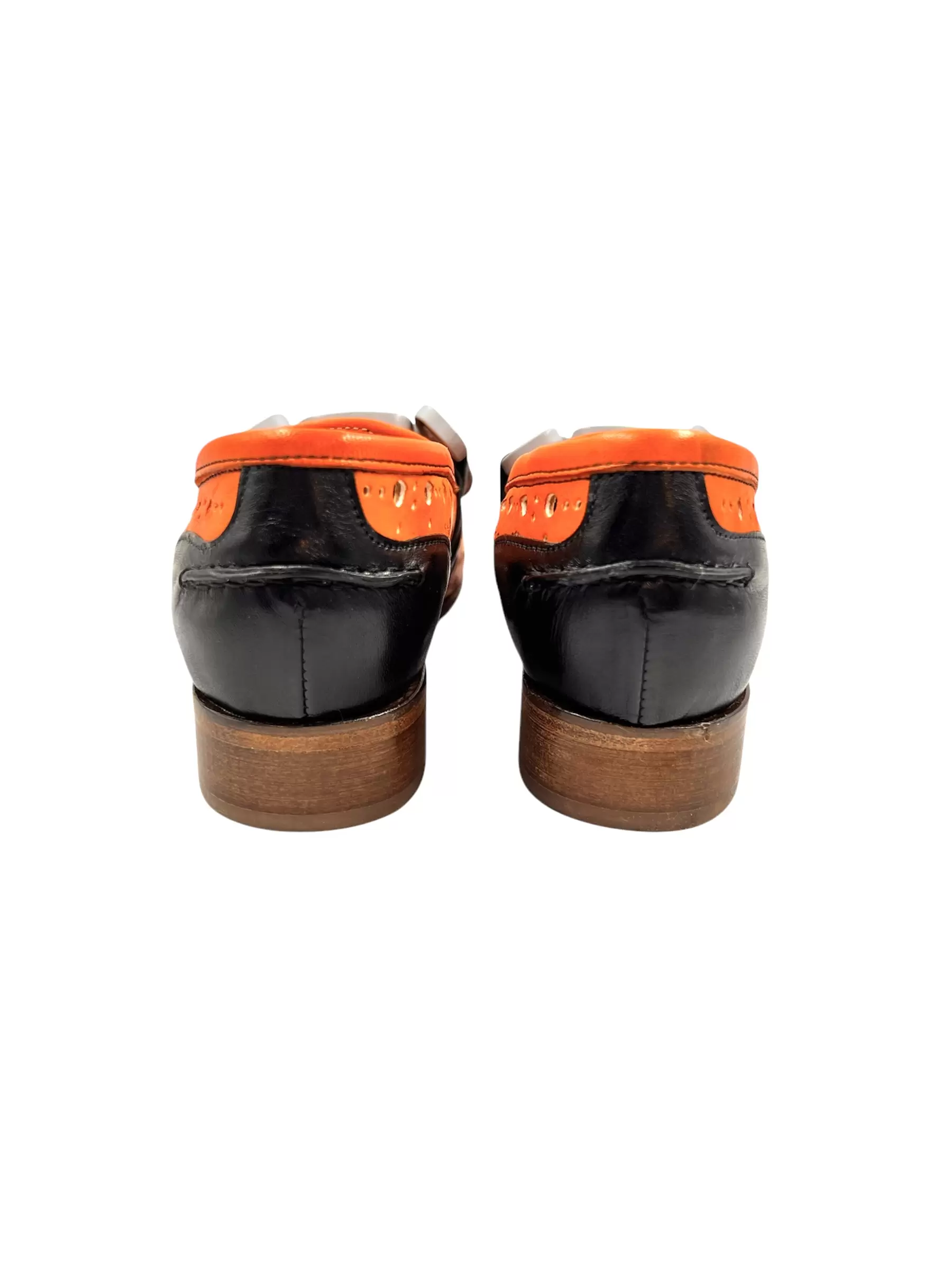 Orange Black Perforated Leather Slip-On - Image 4