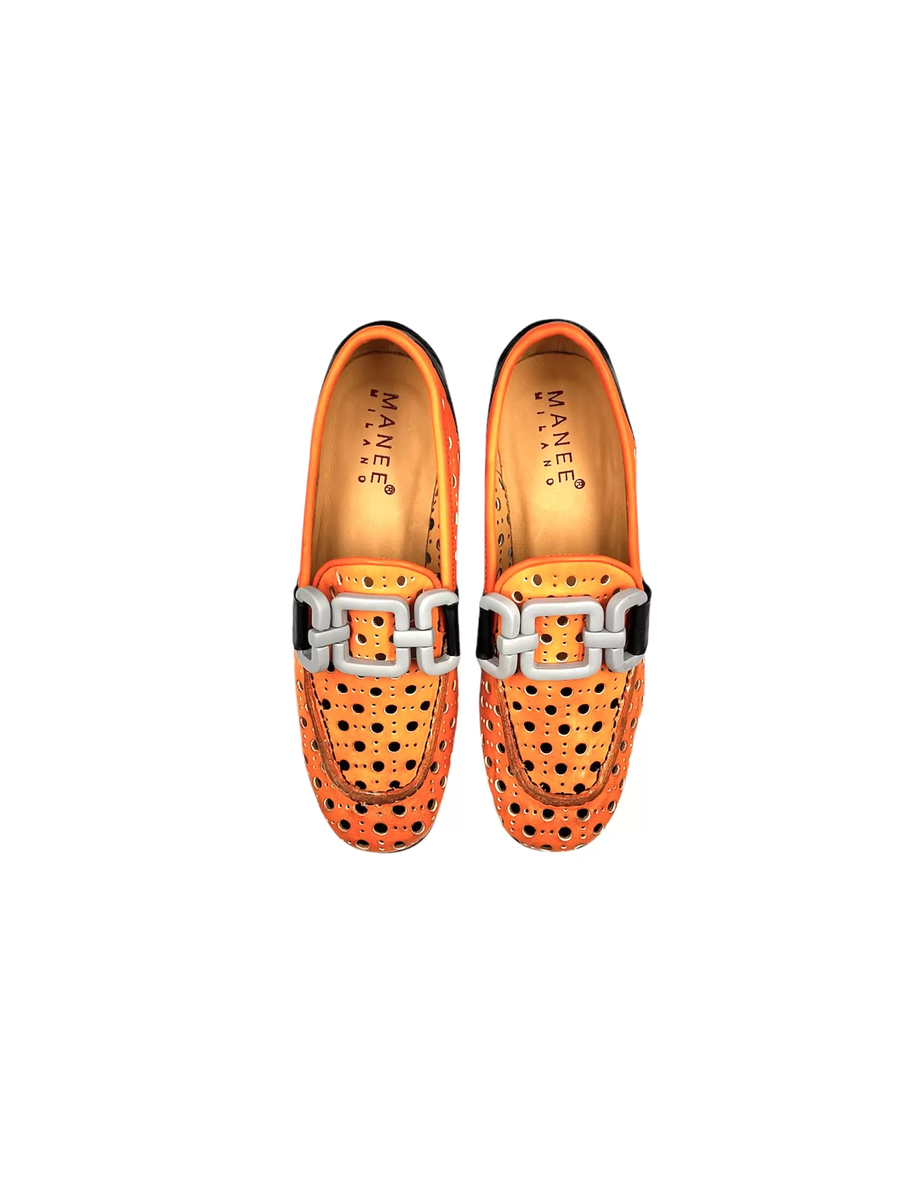 Orange Black Perforated Leather Slip-On - Image 3