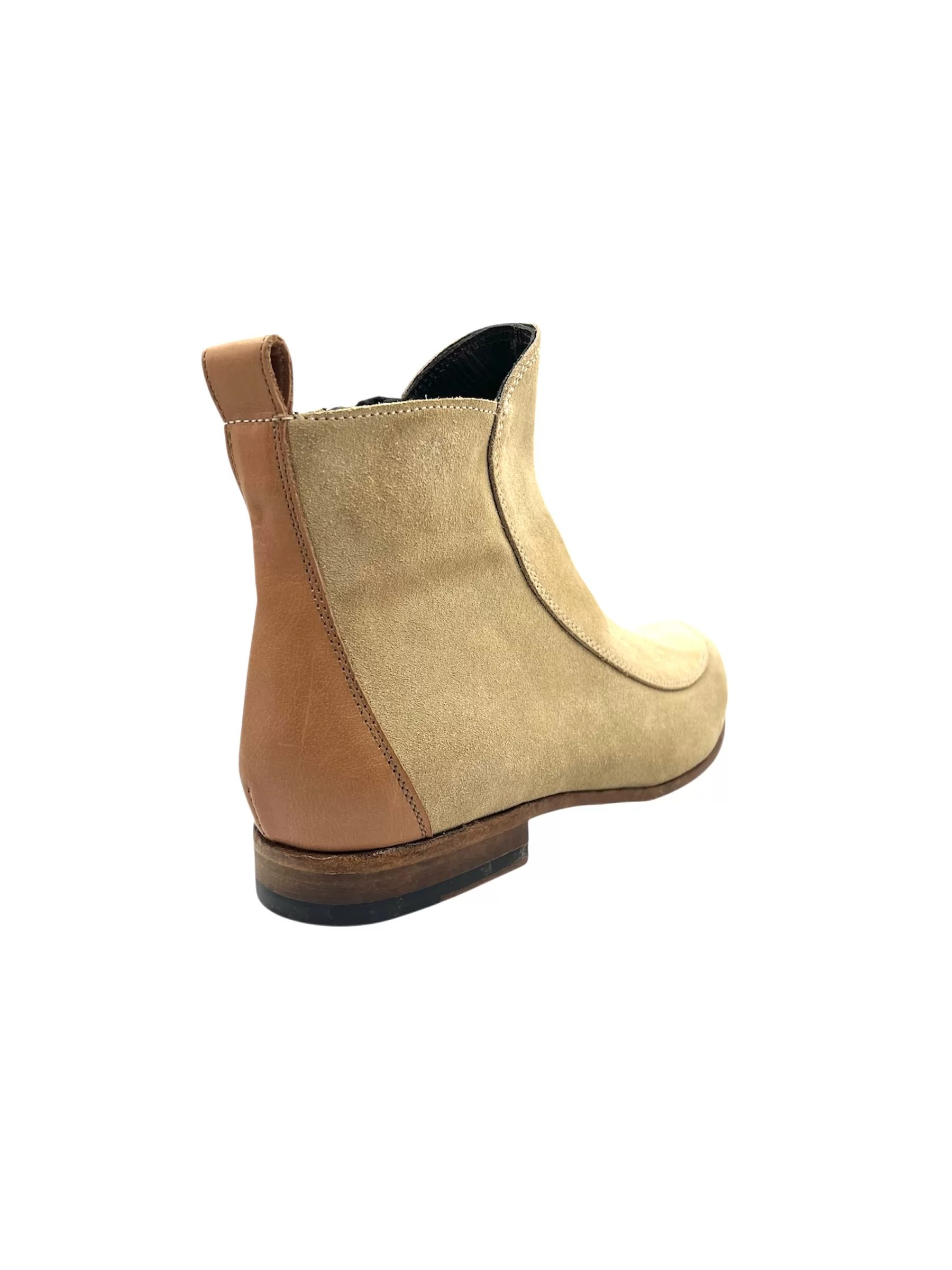 Ladies Handmade Beige Suede Boots with Natural Color Leather Heel - Image 4