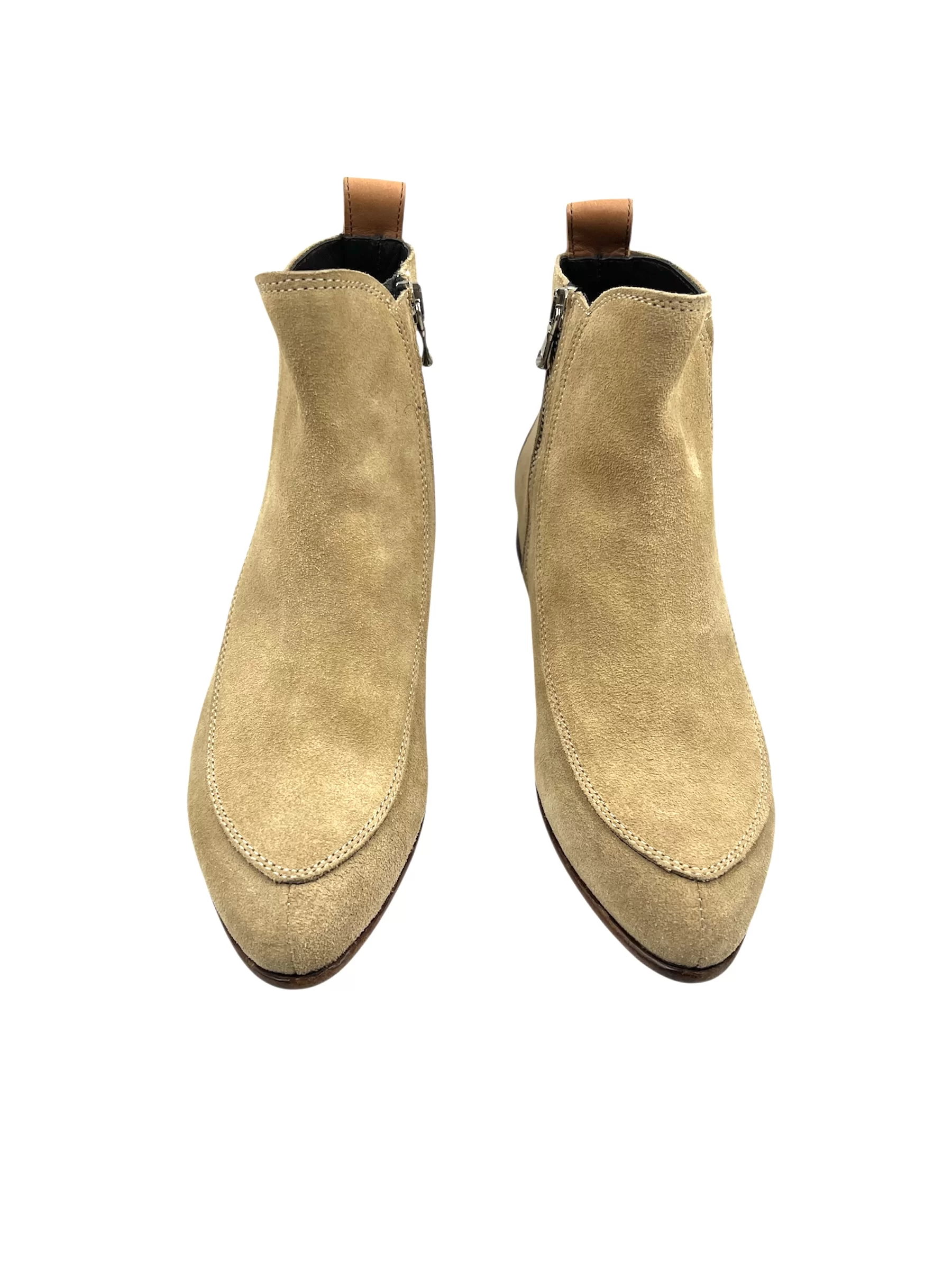 Ladies Handmade Beige Suede Boots with Natural Color Leather Heel - Image 6
