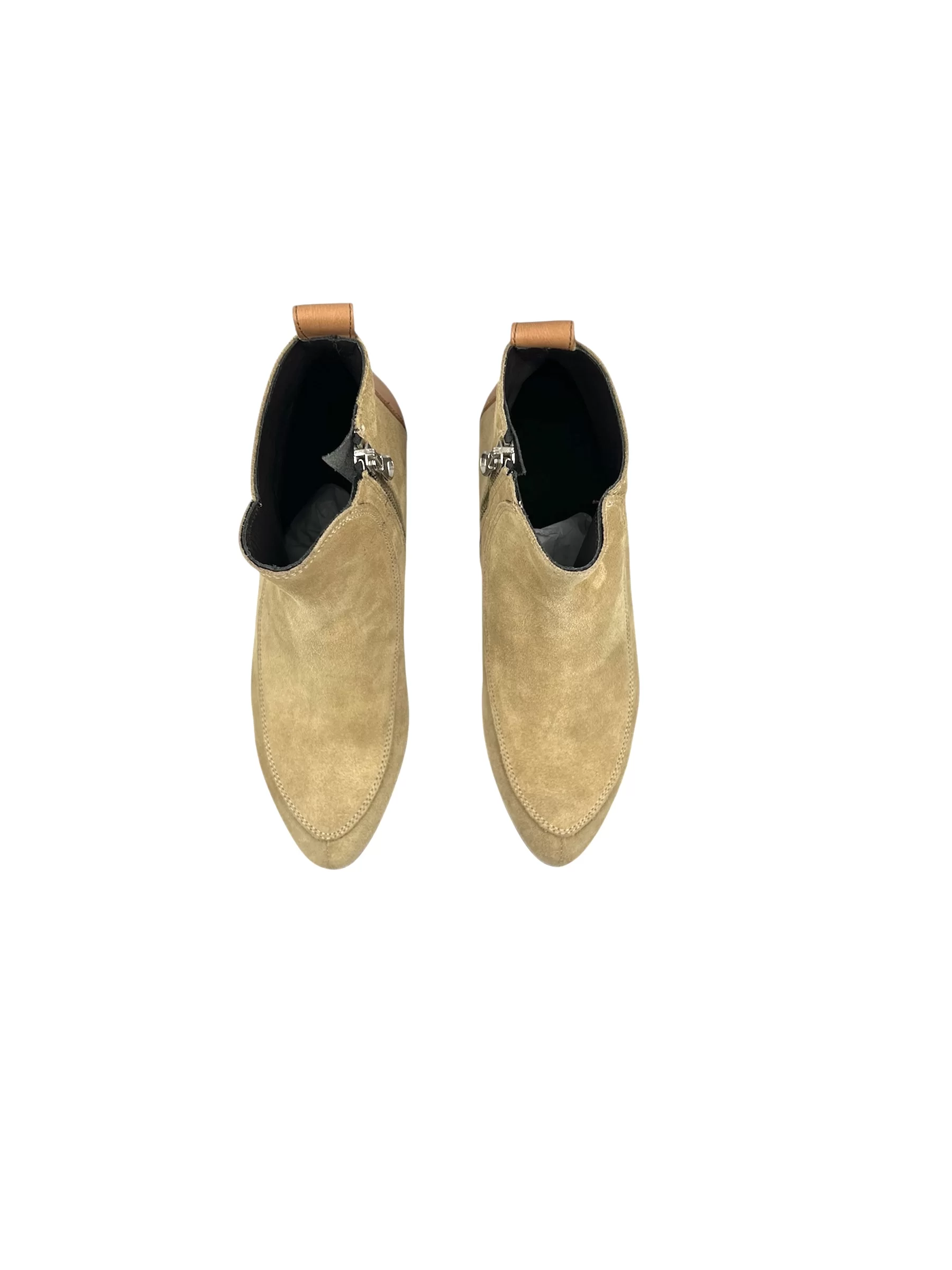Ladies Handmade Beige Suede Boots with Natural Color Leather Heel - Image 5