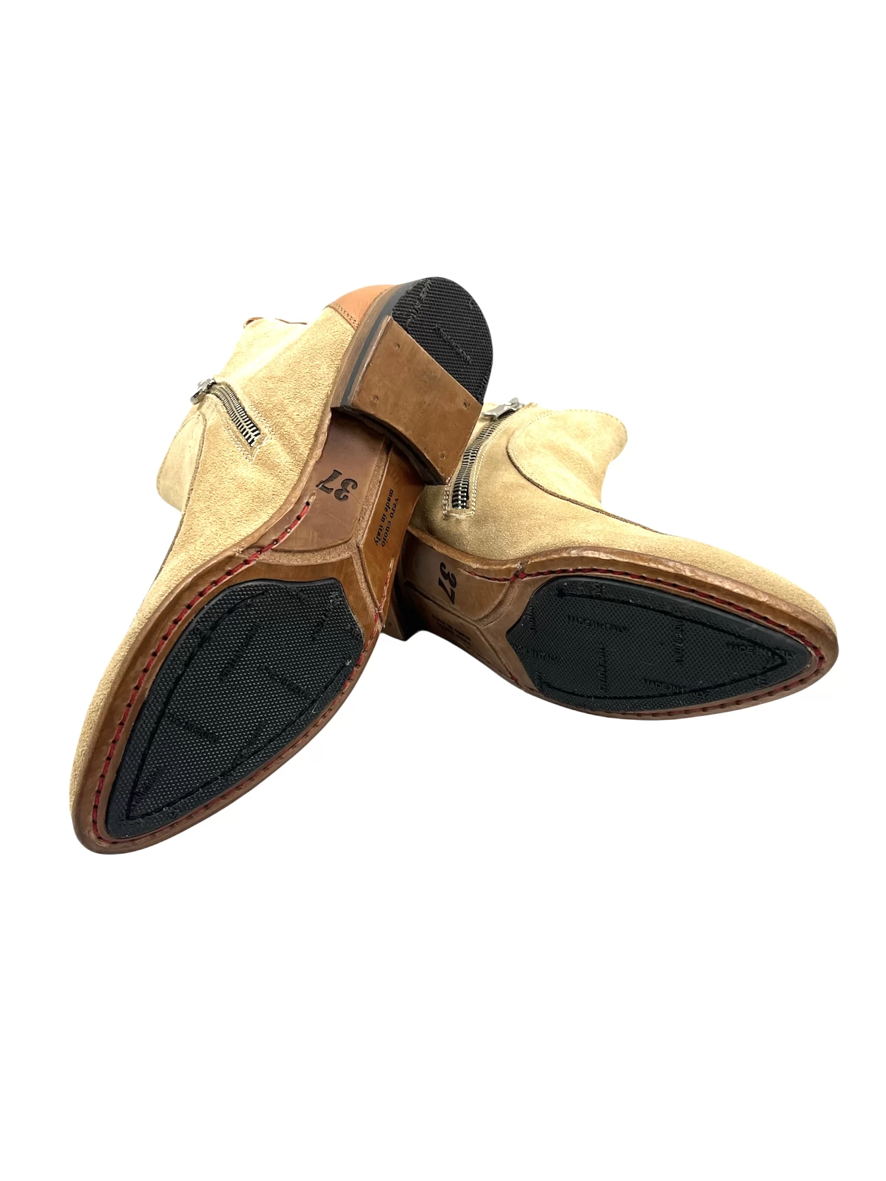 Ladies Handmade Beige Suede Boots with Natural Color Leather Heel - Image 3
