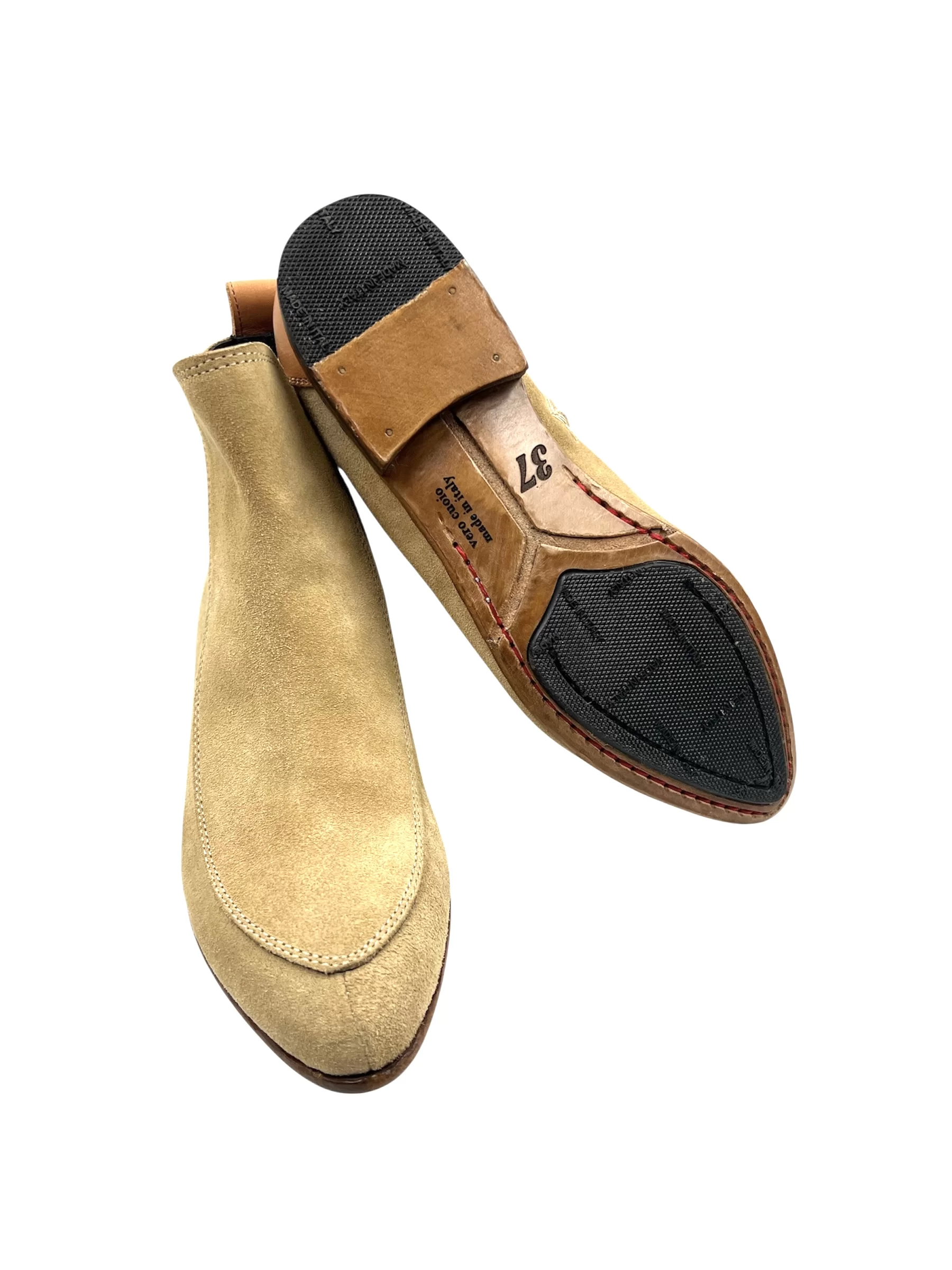Ladies Handmade Beige Suede Boots with Natural Color Leather Heel - Image 2