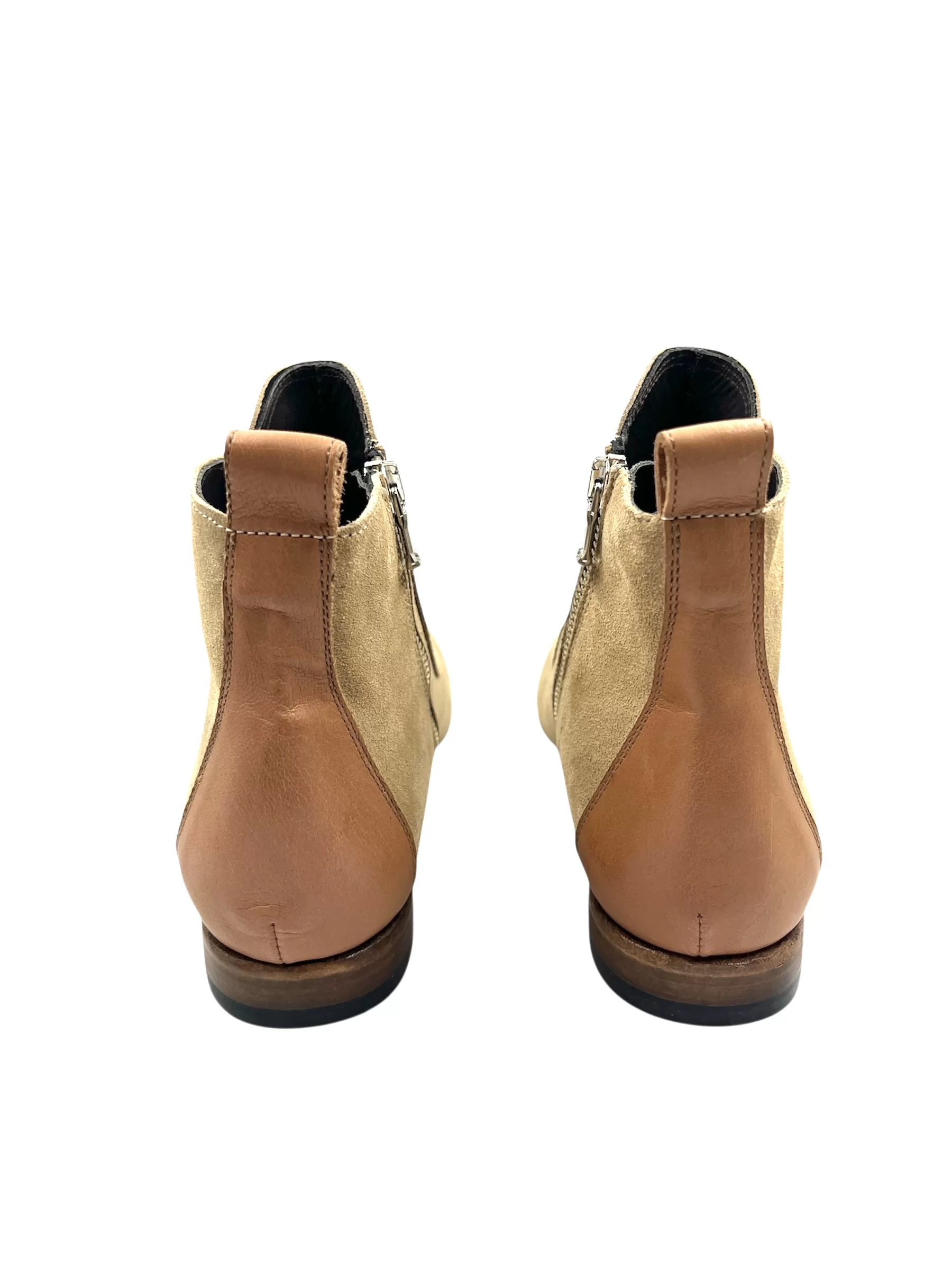 Ladies Handmade Beige Suede Boots with Natural Color Leather Heel - Image 7