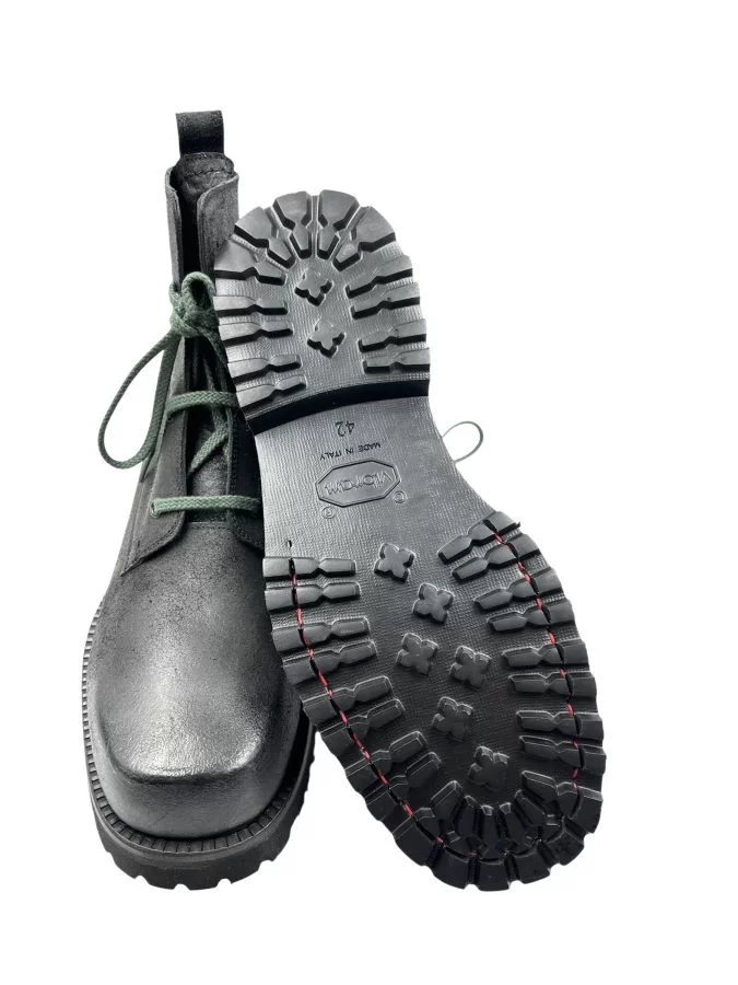 Men’s Handmade Polished Black Suede Boot with Vibram Rubber Outsole - Image 2