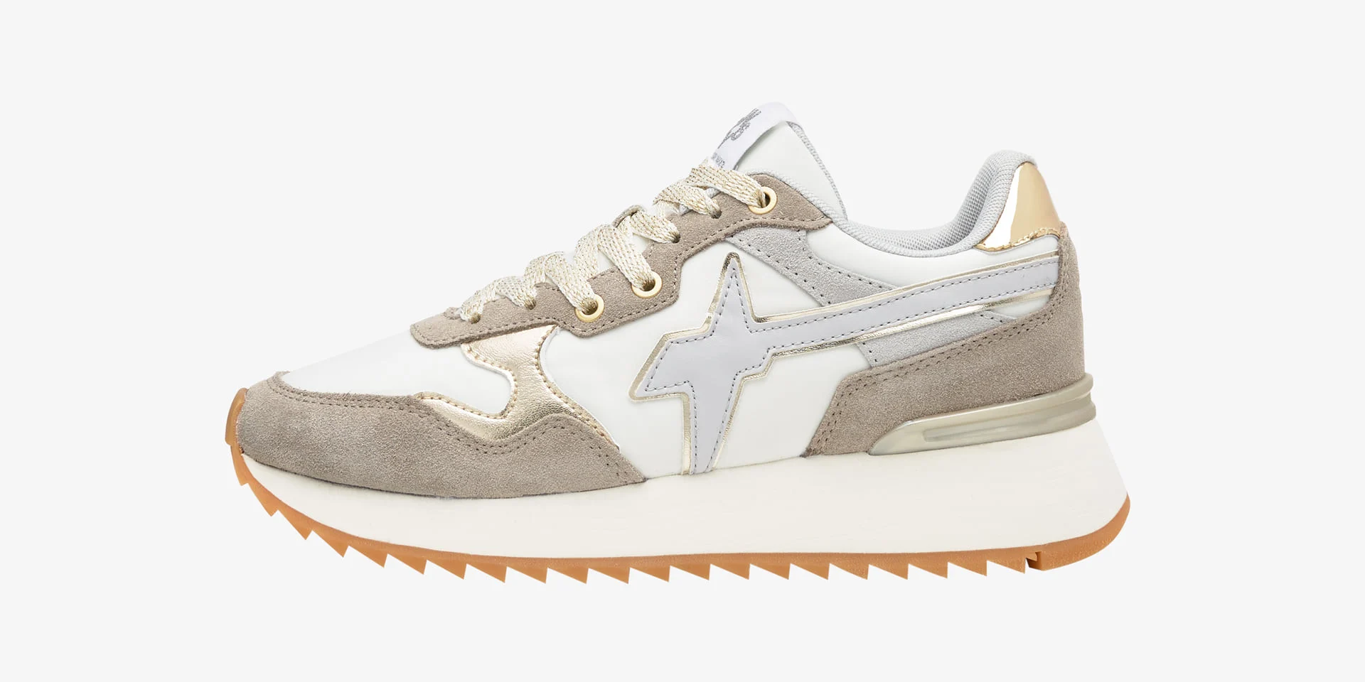 Wizz Sneaker in Suede Nylon e Ecopelle Tortora-Bianco Yak-W